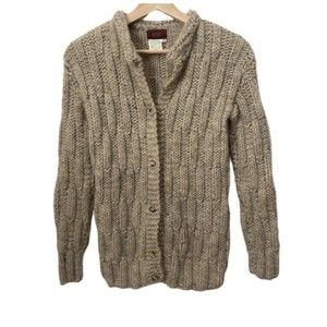 Robinson’s Pacesetter Sweater Womens Size Small 100% Wool Cardigan Hand Made Tan